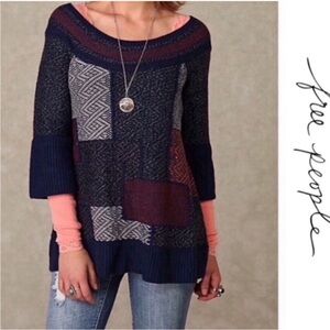 Free People Patchwork Boho Sweater Tunic
Colorblock Mix Knit Size Large